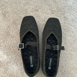 Vivaia Dark Green Mary Jane Square Toe Flats